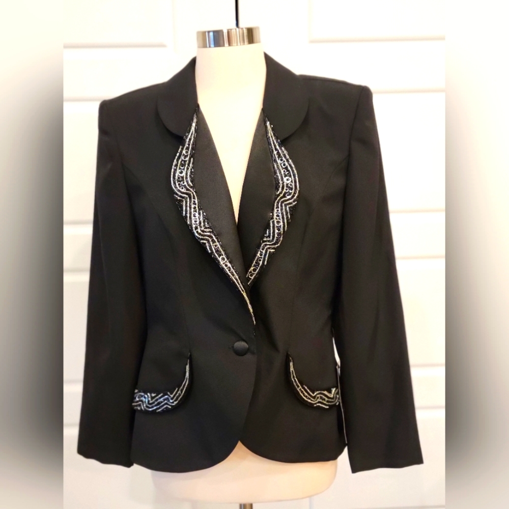 VINTAGE 80'S BLACK EMBELLISHED BLAZER NWT SIZE 10 NANA COLLECTION